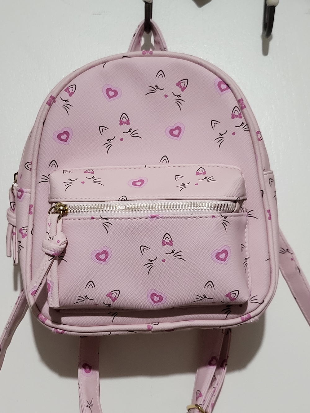 Under One Sky Pink Cat Mini Backpack with Heart Accents